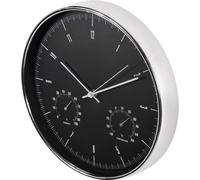 Horloge murale à quartz silencieuse avec hygromètre & thermomètre argenté