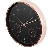 Horloge murale à quartz silencieuse avec hygromètre & thermomètre en or