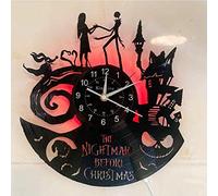 Horloge murale à quartz sur le thème de Noël de Monsieur Jack et Sally Skellington - Motif disque vinyle - Fait à la main - Cadeau d'anniversaire - Décoration d'intérieur créative rétro - Horloge