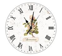 Horloge murale à suspendre en bois rustique chic avec motif floral rose - Fonctionne à piles - 38,1 cm - Pour bureau, maison, chambre à coucher, école, cuisine