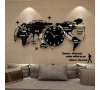 Horloge Murale Acrylique DIY Carte du Monde 3D, Art Décoratif Grande pour Salon, Chambre, Bureau (Noir), 74×44cm