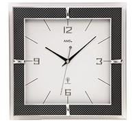 Horloge murale - AMS Horloge murale radio radio analogique rectangulaire avec applications en verre et carbone