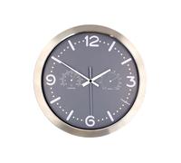 NEDIS Horloge Murale Analogique Mouvement à Quartz Silencieux sans Tac avec Thermomètre Hygromètre Cadre en Acier Inoxydable pour Bureau Maison 30cm Argent/Gris