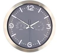 Horloge Murale Analogique 30cmx30cm Silencieuse avec Thermomètre et Hygromètre Nedis Gris