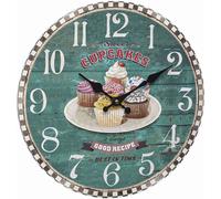 TFA Dostmann Horloge Murale analogique Vintage 60.3045.13, avec Motif Cupcake, Design rétro, 33 cm de diamètre, Vert, en Bois d'ingénierie