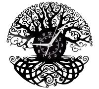 Horloge murale arbre de vie - 30,5 cm en forme de disque vinyle - Horloge à quartz silencieuse sans tic-tac - Décoration d'intérieur rustique unique bohème (arbre de vie 1 sans LED)