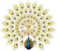 Horloge murale Art moderne horloge murale luxe de paon modélisation artificielle cristal diamant silencieuse grande horloge murale métal salon horloge murale home art décor mural horloge (or, 60 *