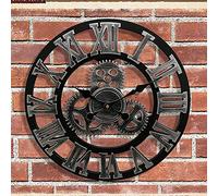 Horloge murale avec grand chiffre romain, horloge murale en bois silencieuse avec engrenages romains, rétro, grande horloge murale de jardin pour bar