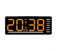Horloge murale avec grand écran LED, lecture de la température, alarme électronique avec compte à rebours et connexion USB, fonction mémoire hors tension (orange)