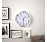 Horloge murale avec mouvement à quartz, hygromètre et thermomètre 30 cm Blanc