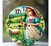 Horloge Murale Bergere des Prairies 35cm, Moderne Silencieuse Pendule Murale, Arabes Chiffres Pendules Murales Facile à Lire, horloge murale Ronde pour Décoration de Cuisine Salon Chambre Bureau