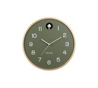 Wall Clock Natural Cuckoo Birch Wood Jungle Green | Rond - Bois de bouleau - Horloges pour Salon - Bureau - Chambre à coucher