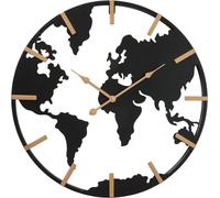Horloge murale BOLTZE "Union" en métal noir/or L50cm, horloge carte du monde