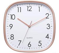 Horloge murale carrée à grand écran de 30,5 cm alimentée par piles avec mouvement à quartz pour un montage mural facile et une heure précise (or rose)