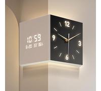 Horloge Murale carrée LED Double Face 10/12/16 Pouces, Lampe d'angle Lumineuse Moderne et créative à capteur avec Affichage numérique et échelle pour Salon, Chambre, Couloir (Noir et