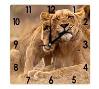 Horloge murale carrée Lionne et Cub à Kruger NP, Afrique du Sud, silencieuse, sans tic-tac, fonctionne avec des piles, décoration précise pour paysage/ville, ferme/maison/bureau