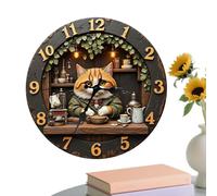 Horloge murale chat - 11,81 pouces décor rétro sur le thème du chat | Montre décorative en forme d'animal, silencieuse, pour la maison, le salon, la chambre à coucher, la cuisine, le bureau, la salle