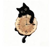 Horloge murale chat avec pendule silencieux, design moderne sans tic-tac pour la décoration de bureau et de maison, en noir et bla,i