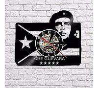 Horloge Murale Che Guevara Portrait avec Drapeau Cubain Cuba Révolution Homme des Cavernes Mur Art Horloge Murale Socialiste Vintage Disque Vinyle Horloge Murale