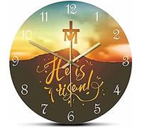 Horloge Murale chrétienne Pâques il est ressuscité Religieux Silencieux Horloge Murale décor à la Maison Croix du Sauveur Jésus chrétien Religieux Cadeau Spirituel