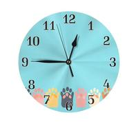 Horloge murale colorée avec empreintes de pattes de chat et de chien, silencieuse, sans tic-tac, fonctionne à piles, pour salon, chambre à coucher, cuisine, bureau
