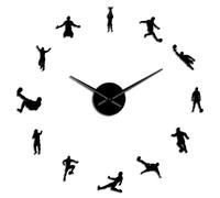 Horloge murale contemporaine surdimensionnée à faire soi-même avec joueurs de football, grande horloge pour enfants, fans de football, décoration murale de salon (noir, 94 cm)