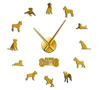Horloge murale contemporaine surdimensionnée avec motif chien boxeur allemand à faire soi-même, horloge à grande aiguille, sans cadre, grande décoration murale (doré, 119,4 cm)