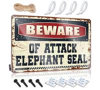 Horloge murale cool - Décoration d'intérieur - Méfiez-vous de l'attaque éléphant phoque choses - Œuvre d'art de style rustique pour salle à manger (20 x 30 cm)