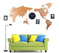 Horloge murale créative décoration de la maison Carte du monde Home Mall Clock Tick Tick Tick décor mural Murau mural mural, bricolage muet 3d Map Wallclock avec cadre photo, personnalité moderne