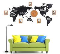 Horloge murale créative décoration de la maison Carte du monde Home Mall Clock Tick Tick Tick décor mural Murau mural mural, bricolage muet 3d Map Wallclock avec cadre photo, personnalité moderne