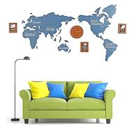 Horloge murale créative décoration de la maison Carte du monde Home Mall Clock Tick Tick Tick décor mural Murau mural mural, bricolage muet 3d Map Wallclock avec cadre photo, personnalité moderne