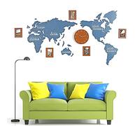 Horloge murale créative décoration de la maison Carte du monde Home Mall Clock Tick Tick Tick décor mural Murau mural mural, bricolage muet 3d Map Wallclock avec cadre photo, personnalité moderne