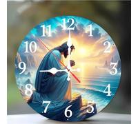 Horloge Murale Croyant coucher de soleil 35cm, Moderne Silencieuse Pendule Murale, Arabes Chiffres Pendules Murales Facile à Lire, horloge murale Ronde pour Décoration de Cuisine Salon Chambre Bureau