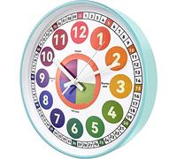 Horloge murale d'apprentissage phosphorescente pour chambre à coucher, 30,5 cm, veilleuse silencieuse, horloge murale colorée pour enseigner l'heure, décoration de chambre d'enfant (bleu glacier)