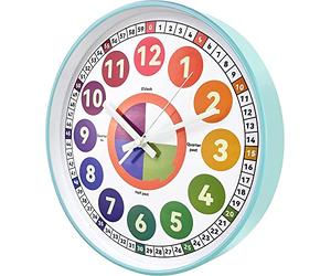 Horloge Murale d'apprentissage phosphorescente pour Chambre à Coucher, 30,5 cm, veilleuse silencieuse, Horloge Murale colorée pour enseigner l'heure, décoration de Chambre d'enfant (Bleu Glacier)