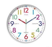 Horloge murale d'apprentissage pour enfants, horloge arc-en-ciel silencieuse de 25,4 cm/30,5 cm avec étiquettes claires pour les heures/minutes, aide à lire l'heure, robuste, horloge murale