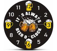 Horloge murale de 12 pouces, il est toujours l'heure de la bière, design de chope à boire, horloge murale à quartz silencieuse, décoration de bar