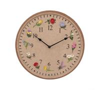 Horloge murale de 30,5 cm en résine avec 12 décorations florales étanche et anti-buée conçue pour les espaces extérieurs tels que les jardins, les hôtels et les piscines