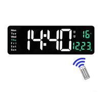 Horloge murale de 40,6 cm avec affichage de la température, de la date et du jour, double réglage d'alarme pour les jours de la semaine et le w nd avec télécommande (vert)