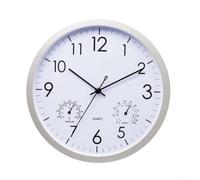 Horloge murale de bureau silencieuse avec moniteur d'humidité et de | Pour cadre en plastique durable, quartz sans tic-tac, design rond, finition argentée, fonctionne avec des piles