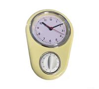 Horloge murale de cuisine, horloge murale rétro de 9 pouces avec minuterie de cuisine de 60 minutes, compte à rebours, minuterie de cuisine pour décoration intérieure et salon (jaune)