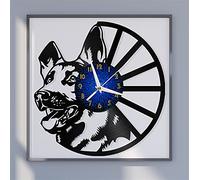 通用 Horloge Murale de Disque Vinyle thème de Chien de Berger Allemand, Pendule Murale de décor Cadeau Homme pour Cuisine Maison Salon Chambre école(B)