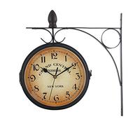 Horloge murale de jardin double face avec support en fonte