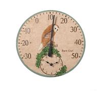 Horloge murale de jardin sur le thème des oiseaux - 30,5 cm - Look vintage - Pour extérieur et intérieur - Mécanisme silencieux et fonction thermomètre
