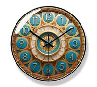 Horloge murale de luxe vintage | Horloge à quartz sans tic-tac | Design élégant bleu et doré | Horloge silencieuse pour salon, chambre, cuisine, bureau