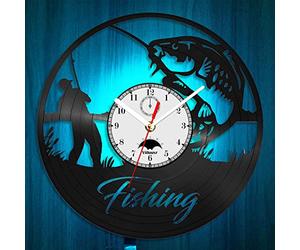 Horloge murale de pêche 3D horloge murale LED télécommande 7 couleurs lumineuses bateau intérieur pêcheur ménage veilleuse LED horloge d'enregistrement nostalgique cadeau pour hommes.