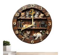 Horloge Murale - Décoration En Bois Sur Le Thème Du Chat De Onze Pouces, Accent D'affichage De L'heure D'un Animal Mignon, Fonction De Suspension Murale Féline Fantaisiste, Art Décoratif De Chronométr