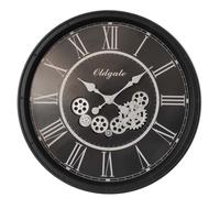 Horloge murale, décoration murale, horloge, verre, noir, engrenages, cadran à chiffres romains, diamètre 76 cm