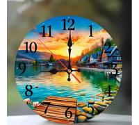 Horloge Murale Décorative 16 pouces Silencieuse, Pendule murale Artistique Design Moderne, Décor Murale pour Salon et Bureau, Mouvement Silencieux à Quartz(Lever de soleil dans une ville balnéaire)