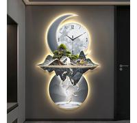 Horloge Murale décorative 3D avec lumière LED, ornée de peintures décoratives, Alimentation Incluse, décoration Murale pour la Maison, Chambre ou Cuisine (Argent 1, 31,5 x 47 pou